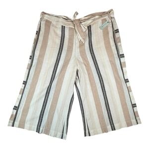 Anthropologie Pants Womens 3X Beige Stripe Linen Wide Leg Crop Tie Waist
